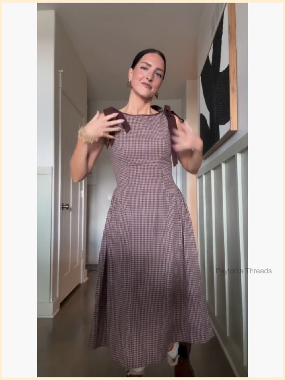 Plaid Boat Neck A-Line Midi Dress - Vintage Casual Dress - Picture 6 of 7